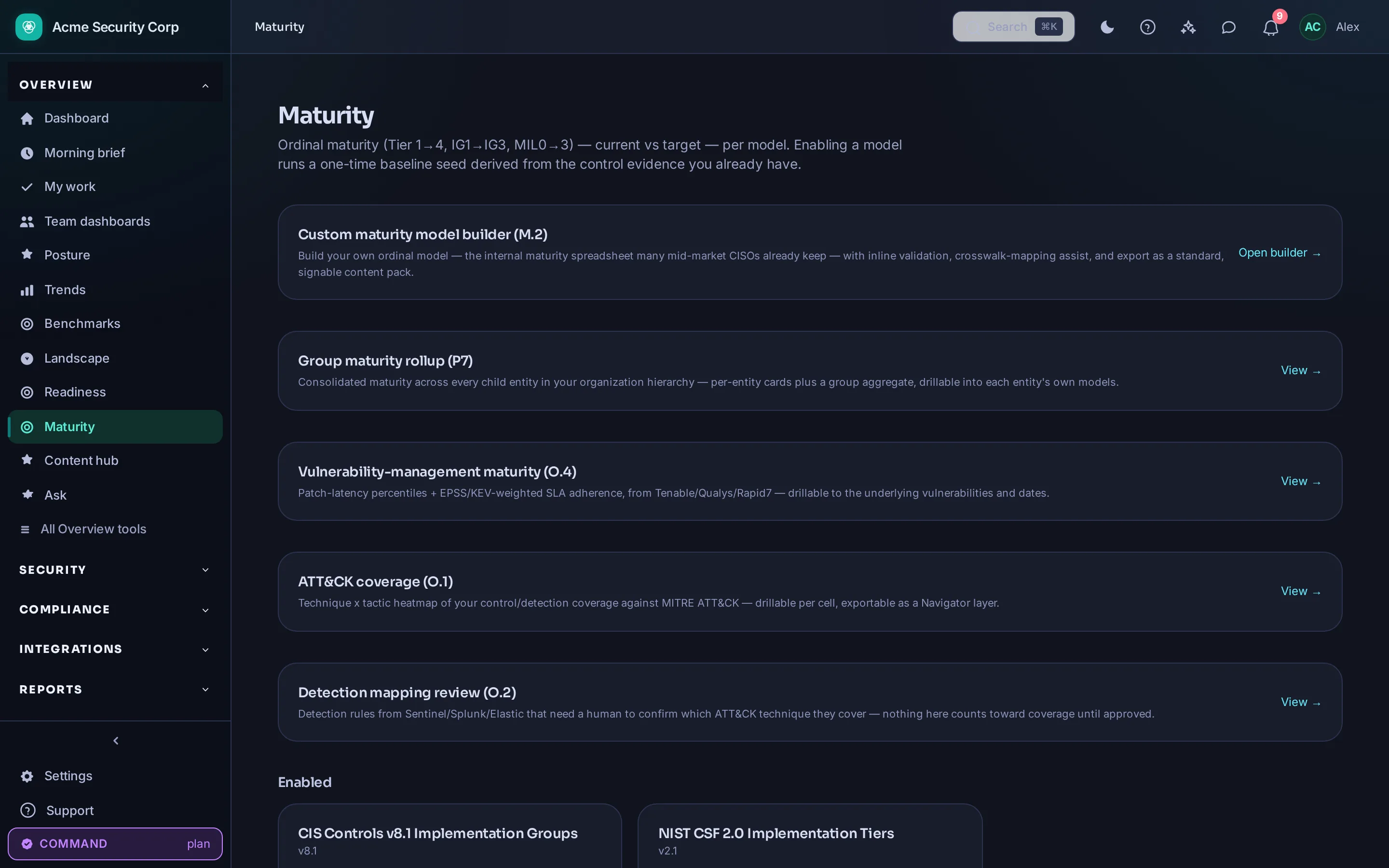 CMDash /maturity — Maturity as a trajectory, computed from live control state.