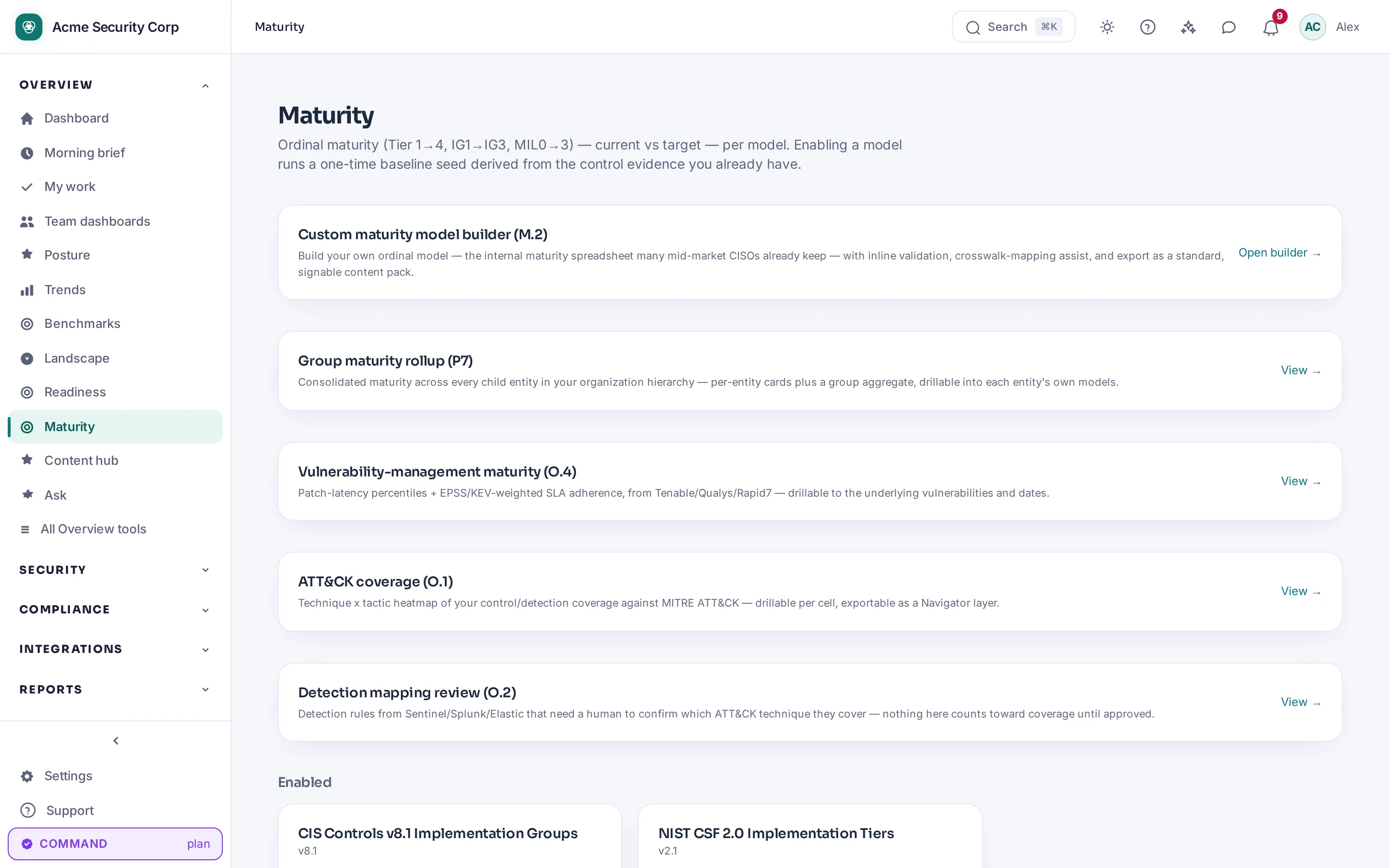 CMDash /maturity — Maturity as a trajectory, computed from live control state.